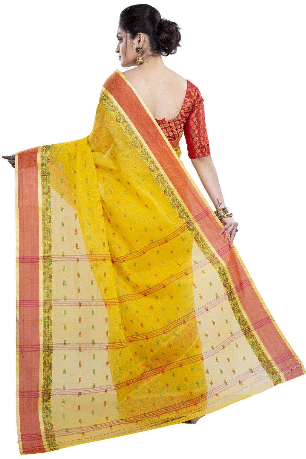 Yellow Pure Cotton JoraPata Tant Saree (784)
